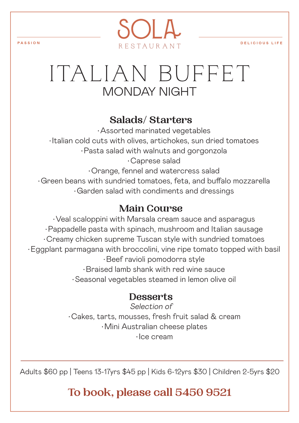 Italian Buffet Monday Night