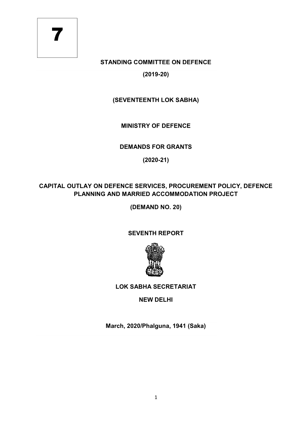 STANDING CO CAPITAL OUTLAY on DEFENCE SE PLANNING and MARR March STANDING COMMITTEE on DEFENCE (2019-20) (SEVENTEENTH LOK SABHA)