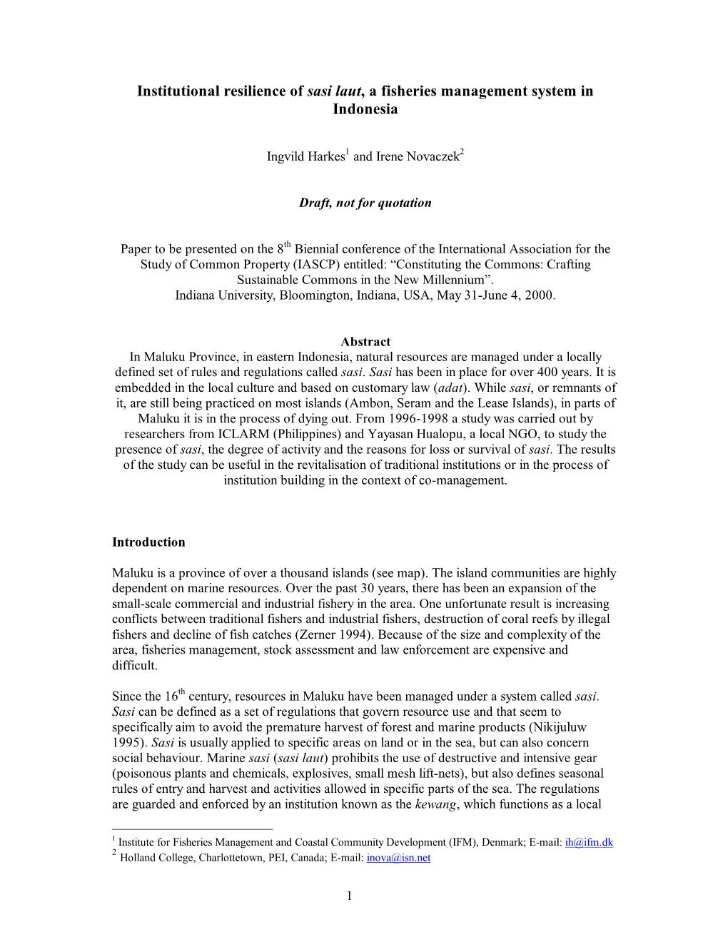 Institutional Resilience of Sasi Laut, a Fisheries Management System in Indonesia