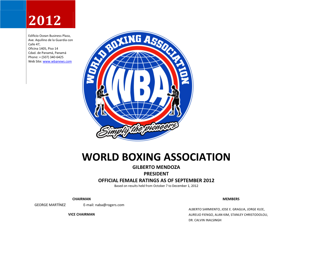 WBA Women Ranking As of November 2012