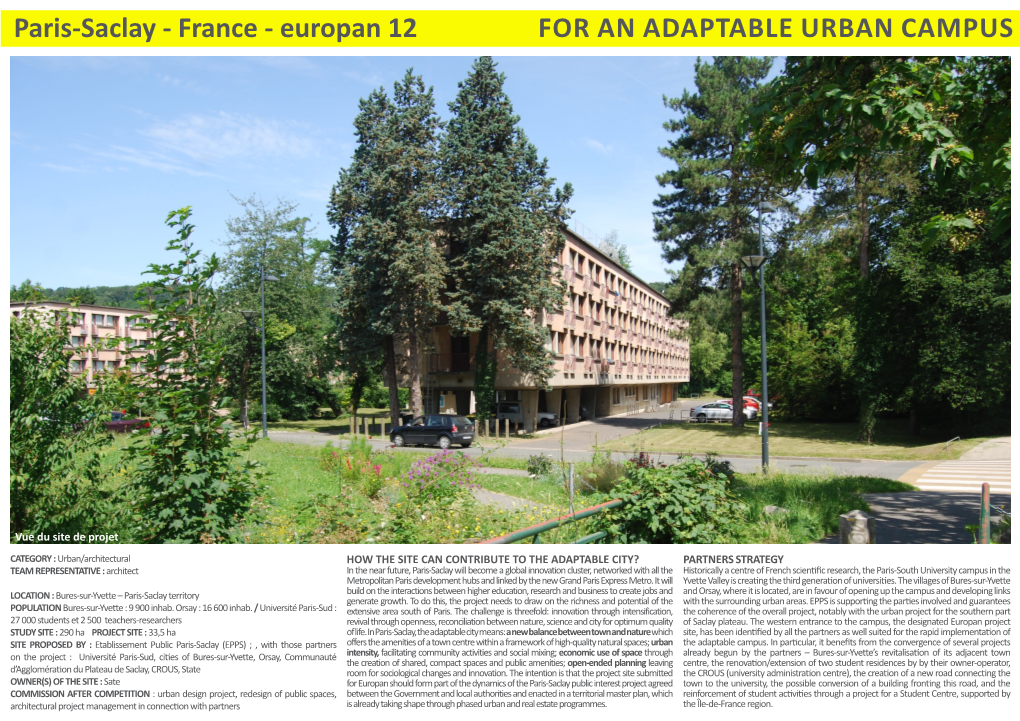 Paris-Saclay - France - Europan 12 for an ADAPTABLE URBAN CAMPUS