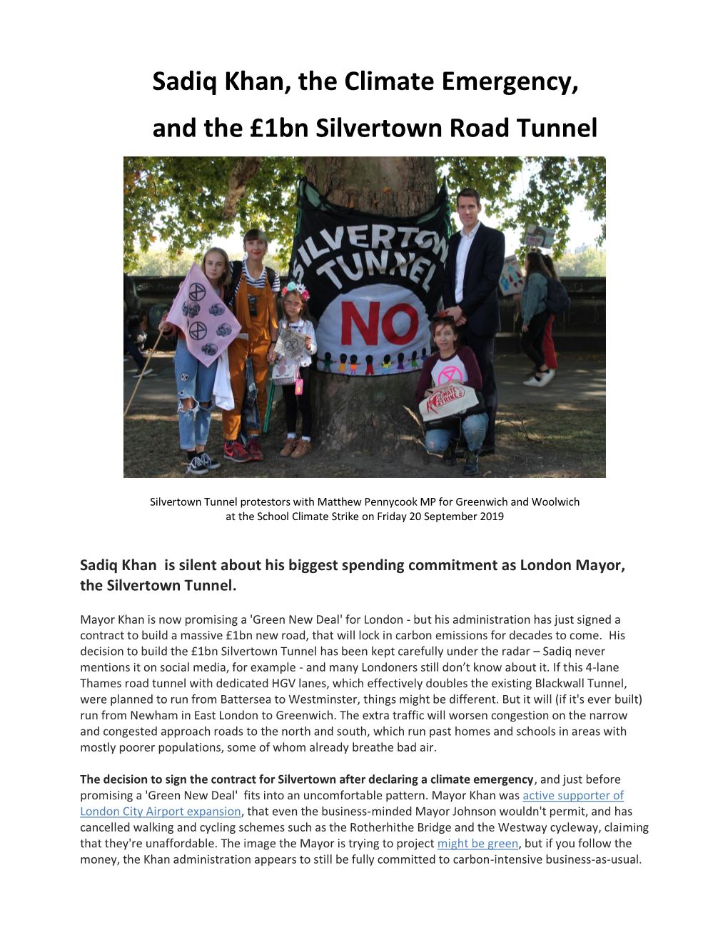 Sadiq Khan, the Climate Emergency, and the £1Bn Silvertown Road Tunnel