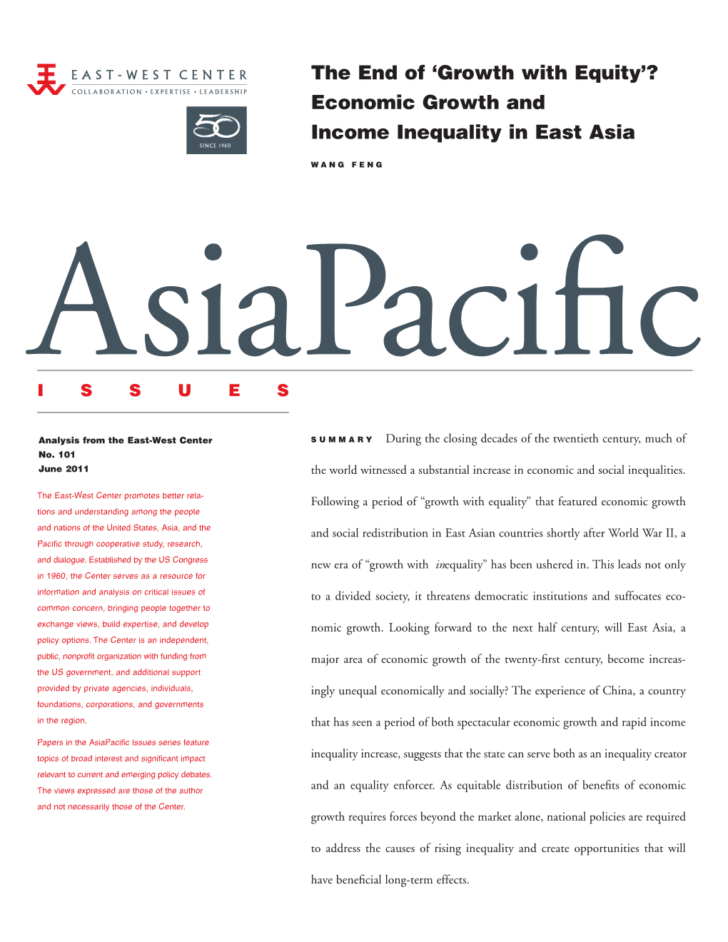 Economic Growth and Income Inequality in East Asia