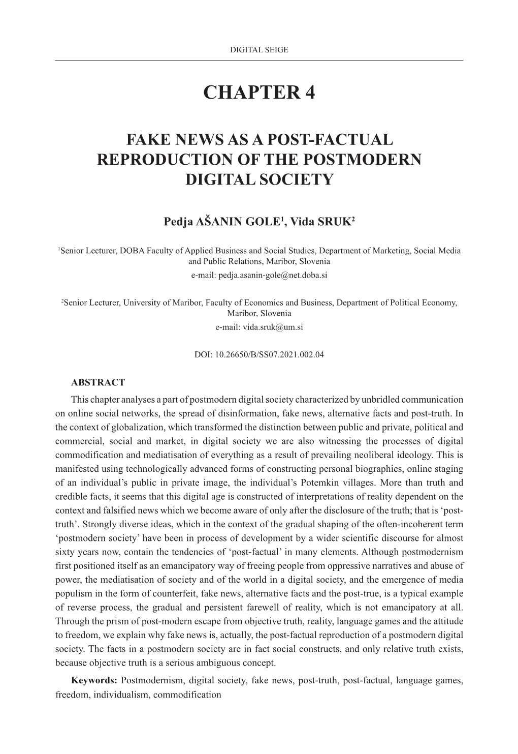 Chapter 4 Fake News As a Post-Factual Reproduction of the Postmodern