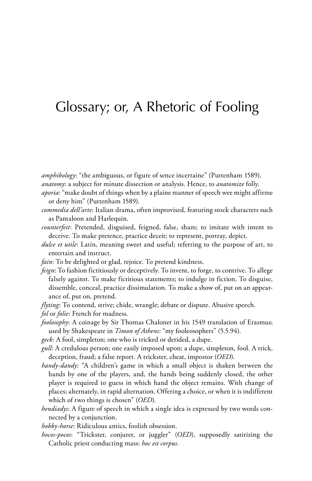 Glossary; Or, a Rhetoric of Fooling