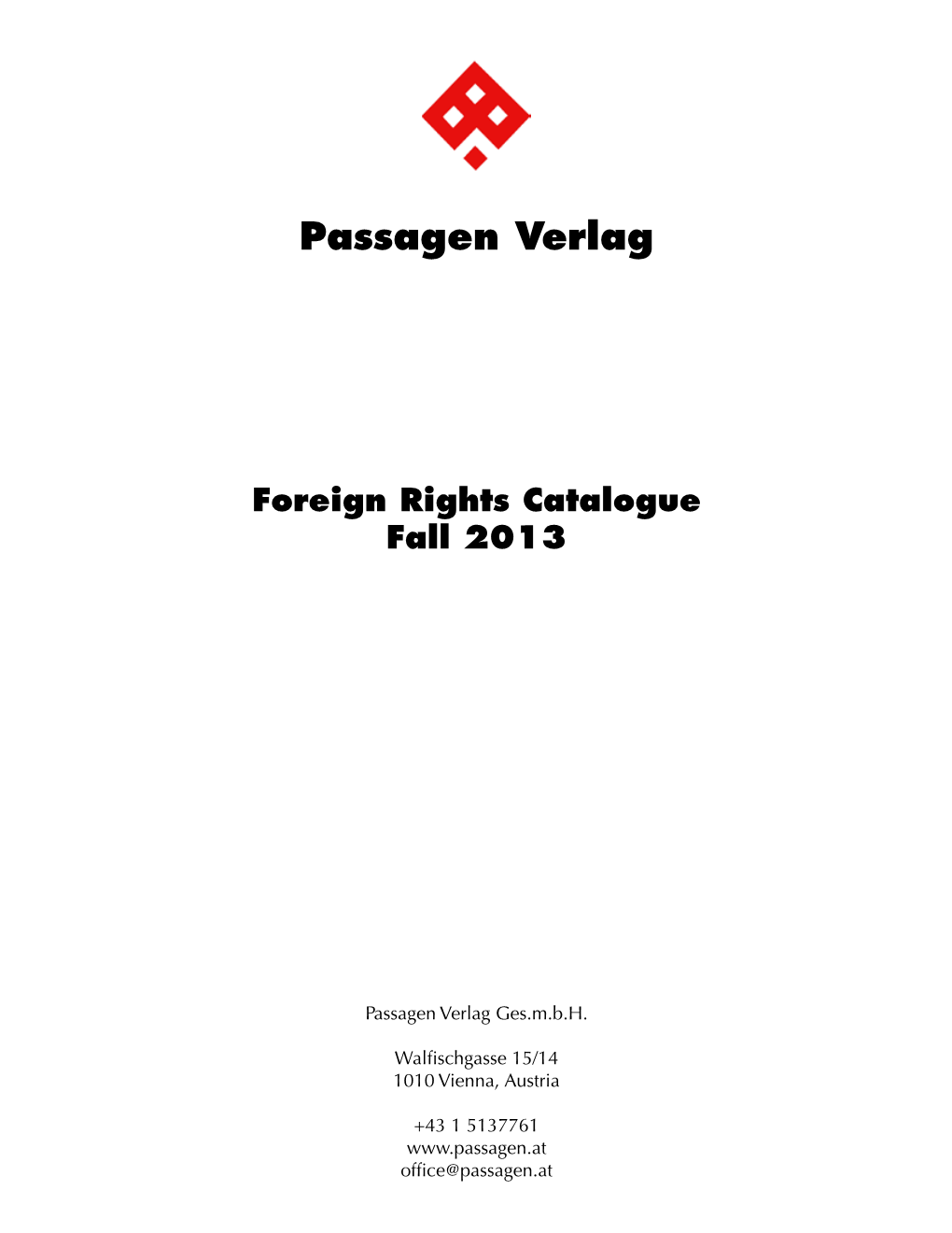 Passagen Verlag Foreign Rights Catalogue Fall 2013