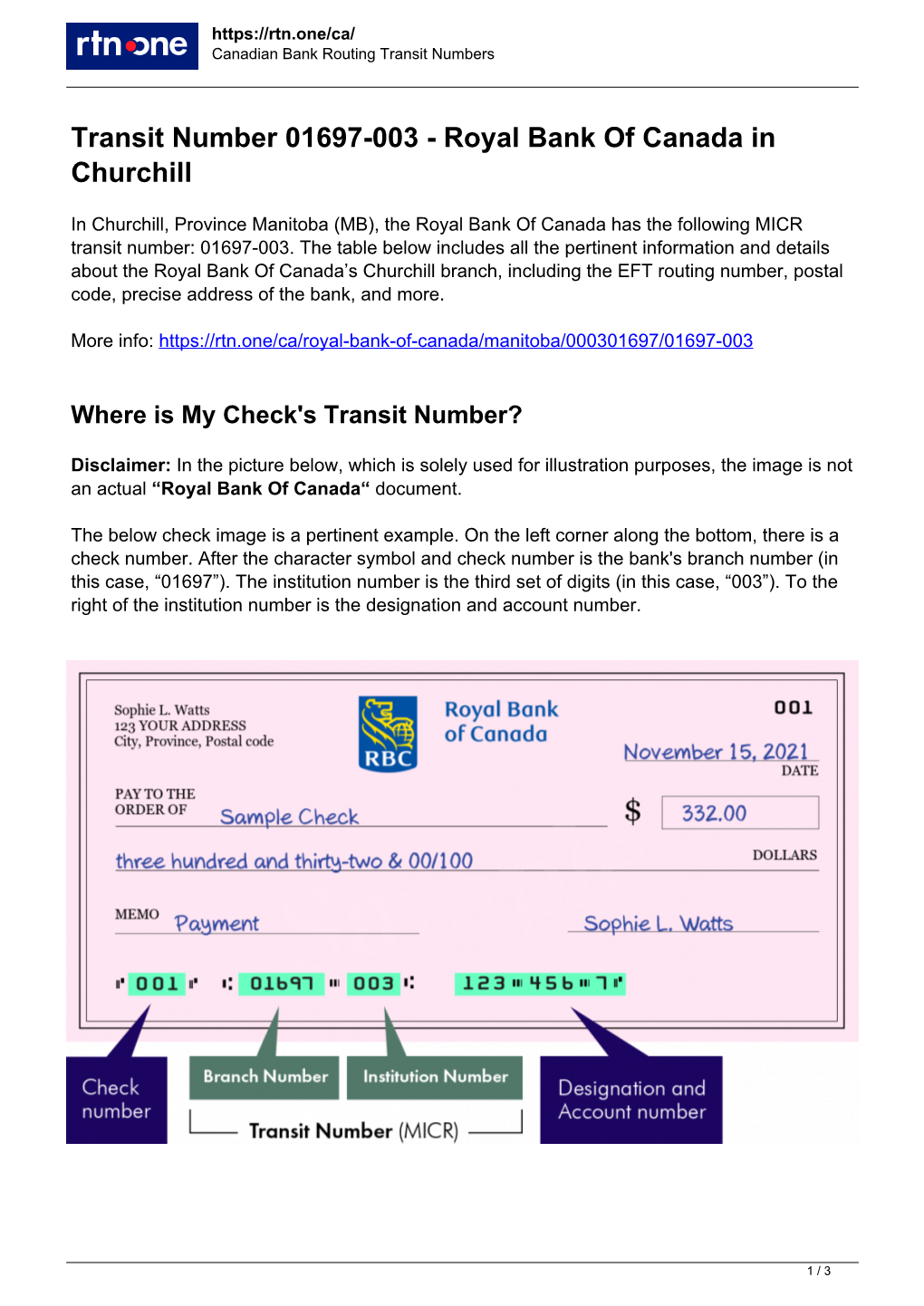 000301697 — Transit and Routing Numbers for the Royal Bank Of