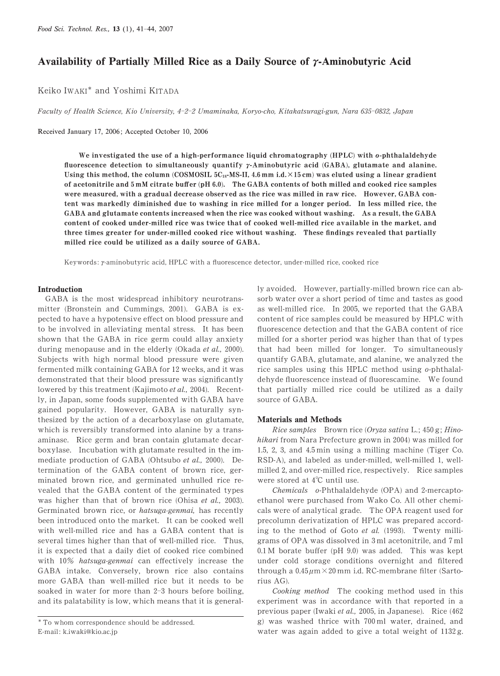 Availability of Partially Milled Rice As a Daily Source of G-Aminobutyric Acid