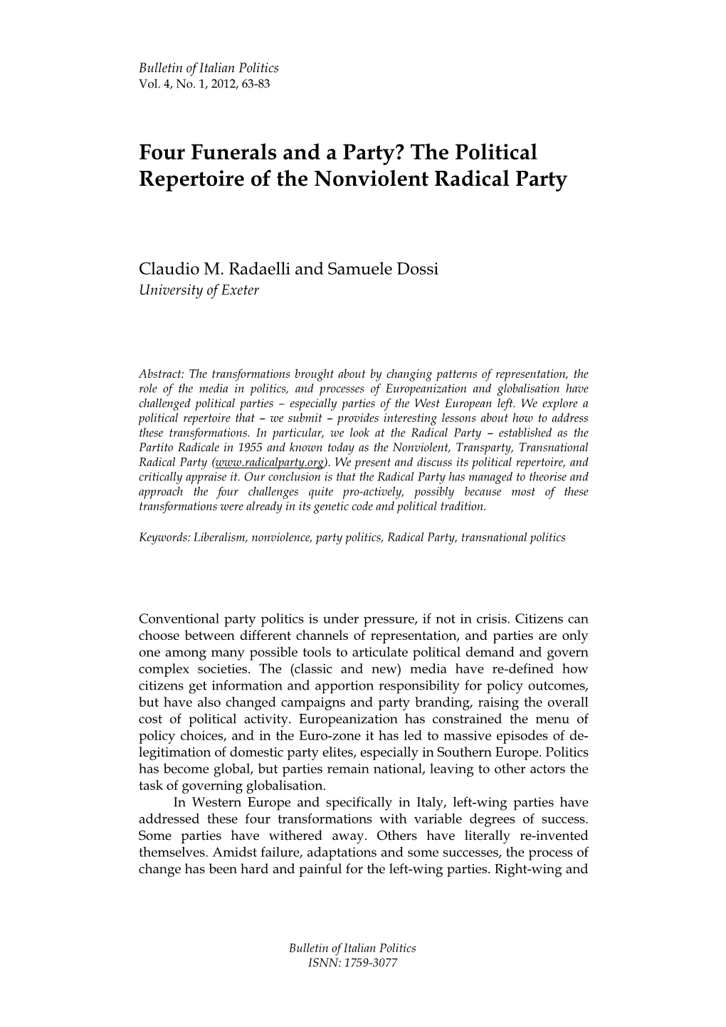 The Political Repertoire of the Nonviolent Radical Party