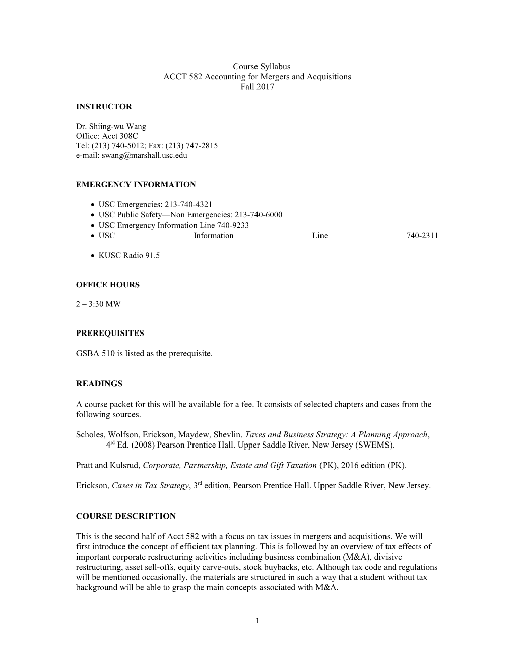 ACCT 582 Accounting for Mergers and Acquisitions