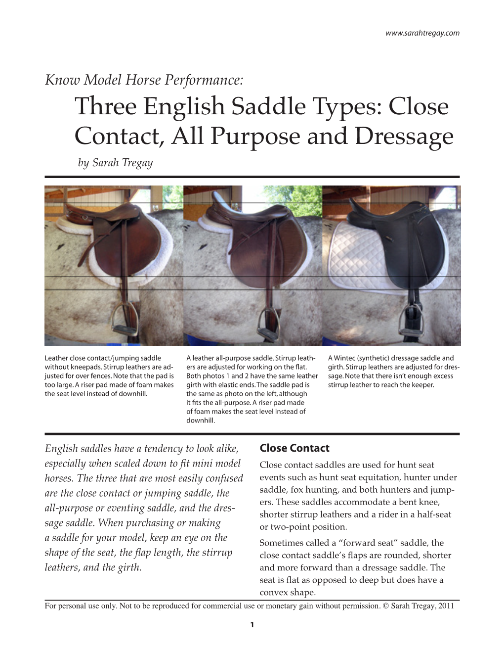 Three English Saddle Types: Close Contact, All Purpose and Dressage by Sarah Tregay