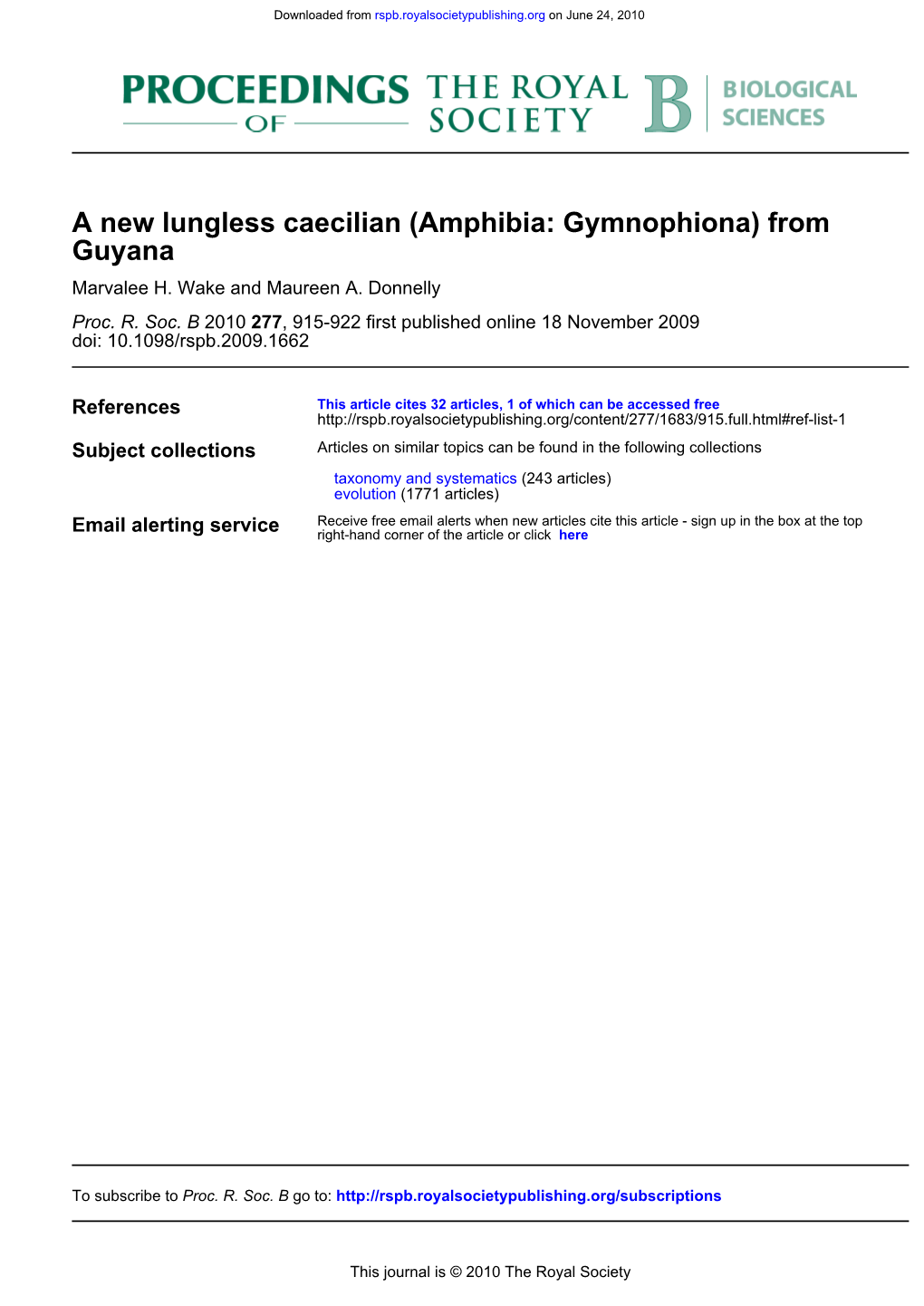 Guyana a New Lungless Caecilian (Amphibia: Gymnophiona) From