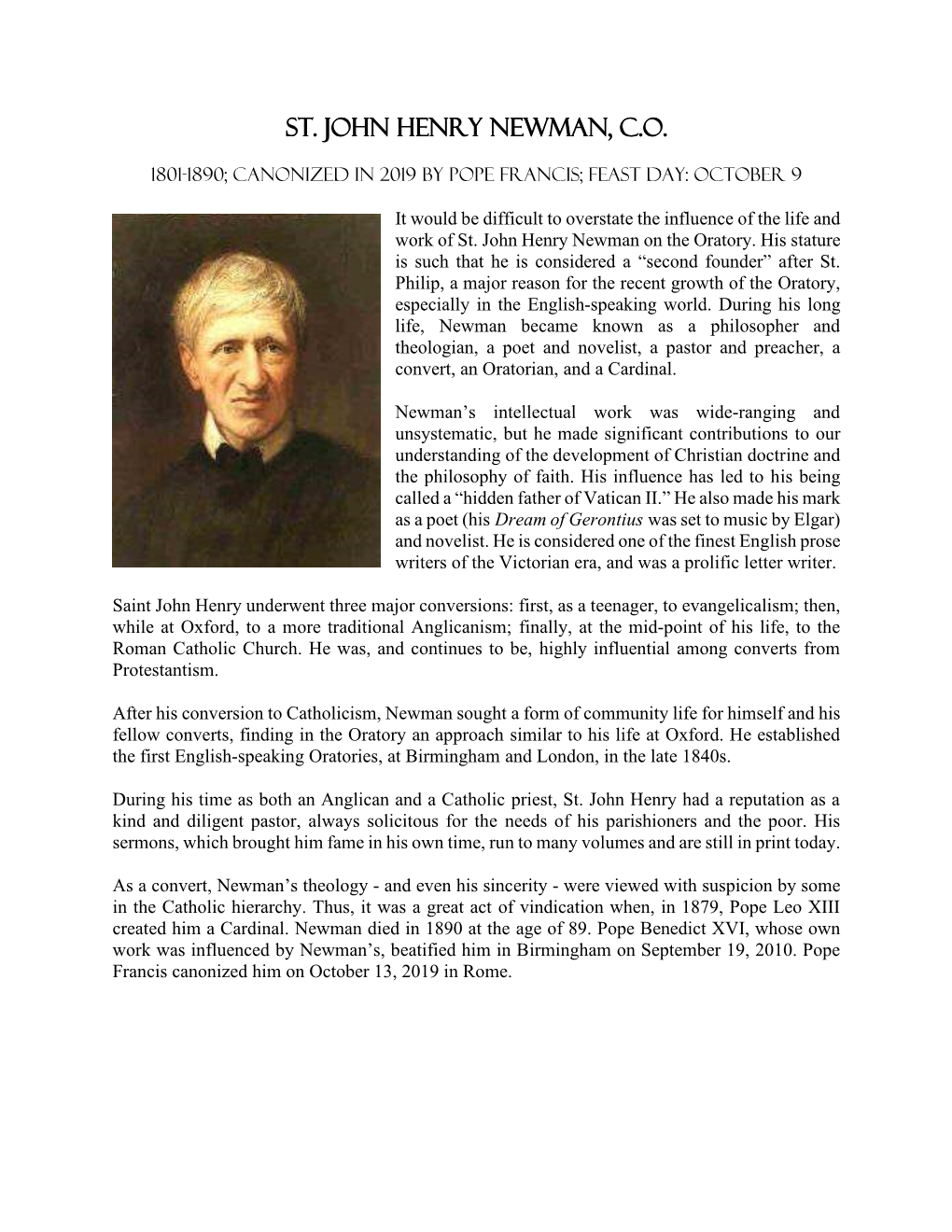 St. John Henry Newman, C.O