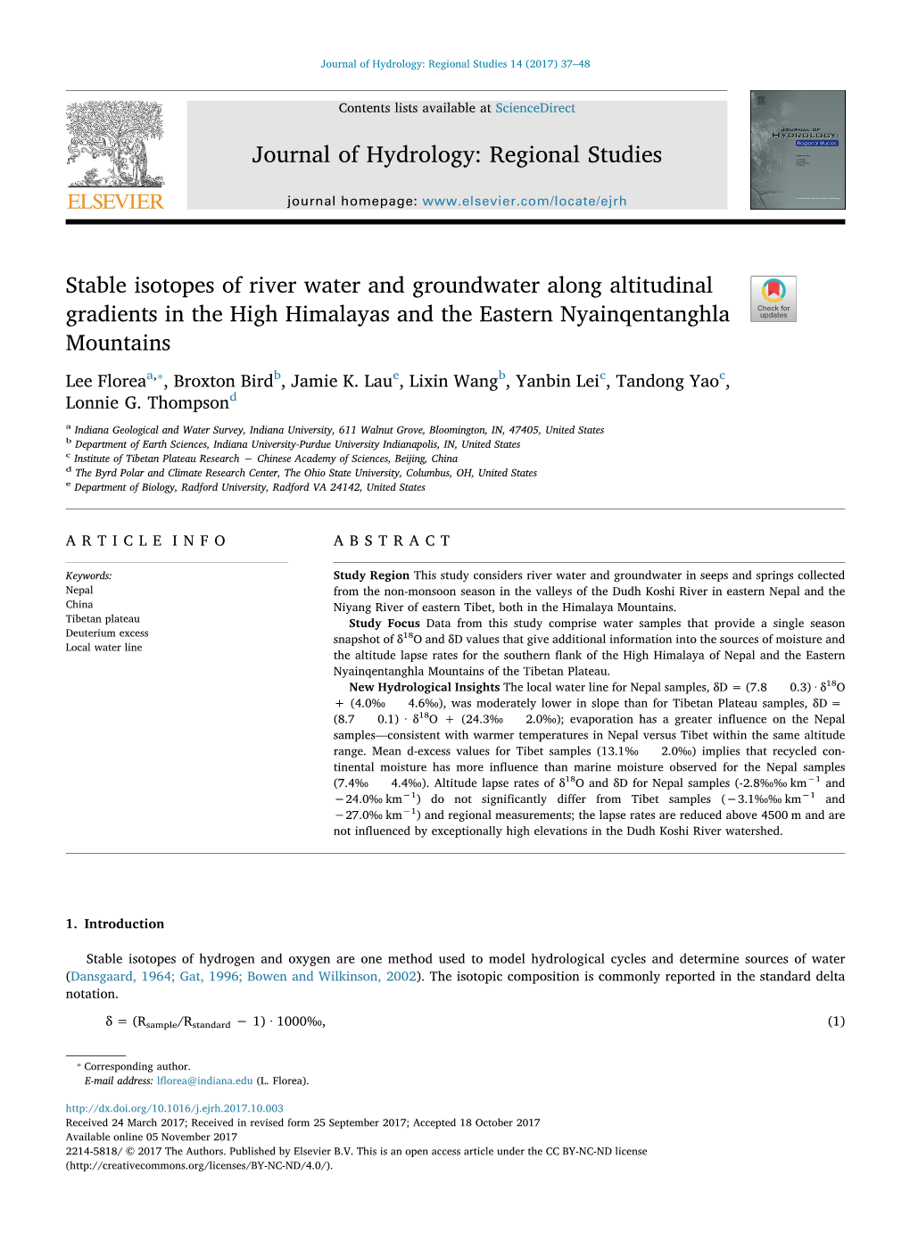 Stable Isotopes of River Water and Groundwater Along Altitudinal Gradients in the High Himalayas and the Eastern Nyainqentanghla