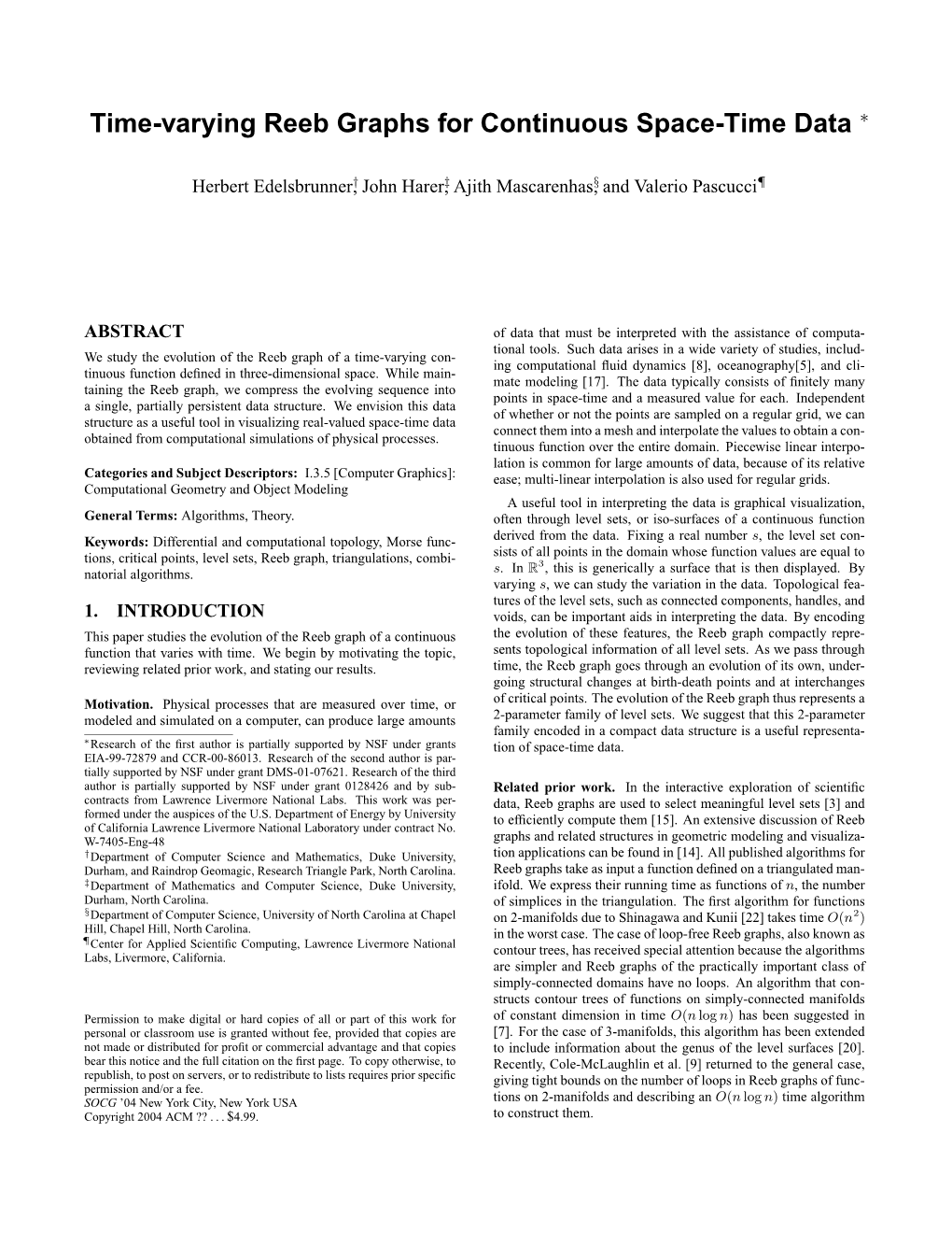 Time-Varying Reeb Graphs for Continuous Space-Time Data ∗