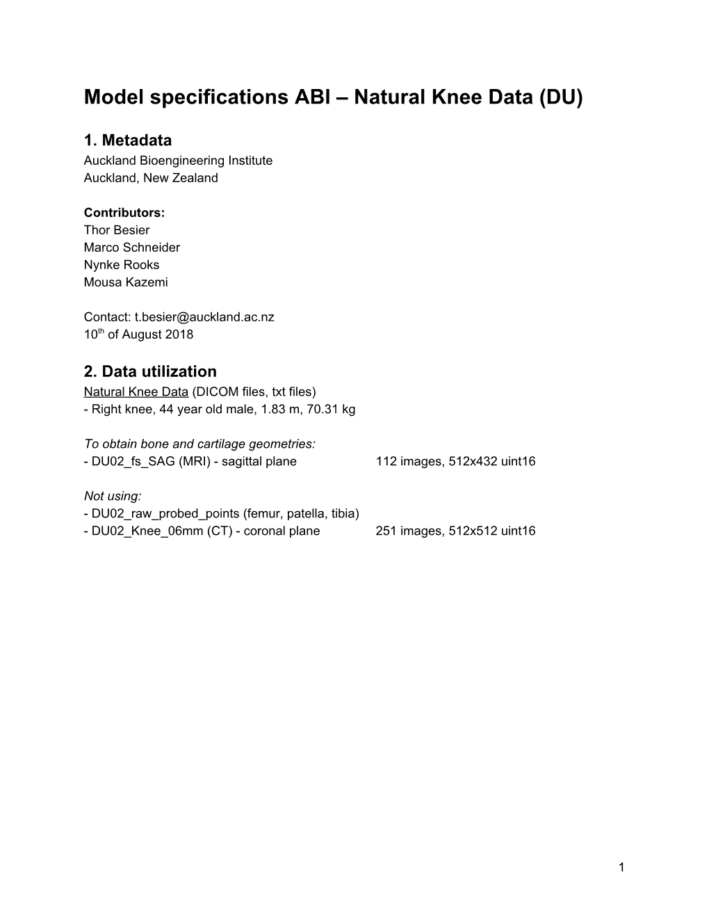 Natural Knee Data (DU)