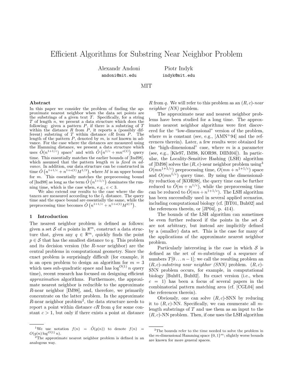 Efficient Algorithms for Substring Near Neighbor Problem