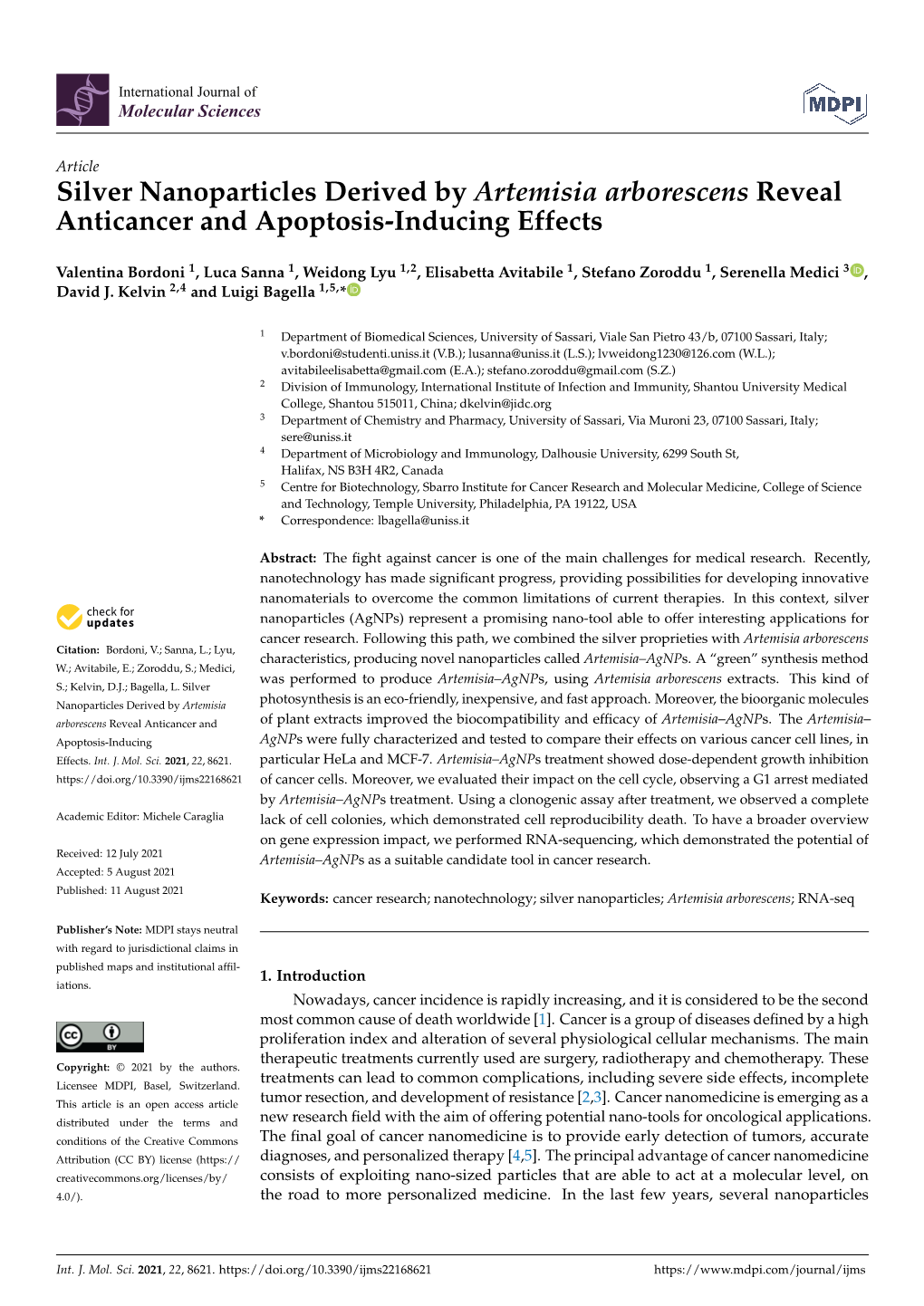 Silver Nanoparticles Derived by Artemisia Arborescens Reveal Anticancer and Apoptosis-Inducing Effects