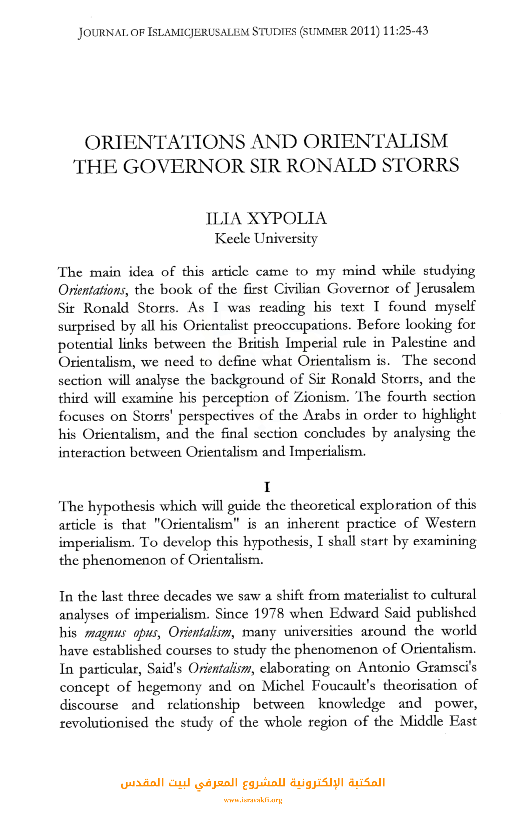 Orientations and Orientalism the Governor Sir Ronald Storrs