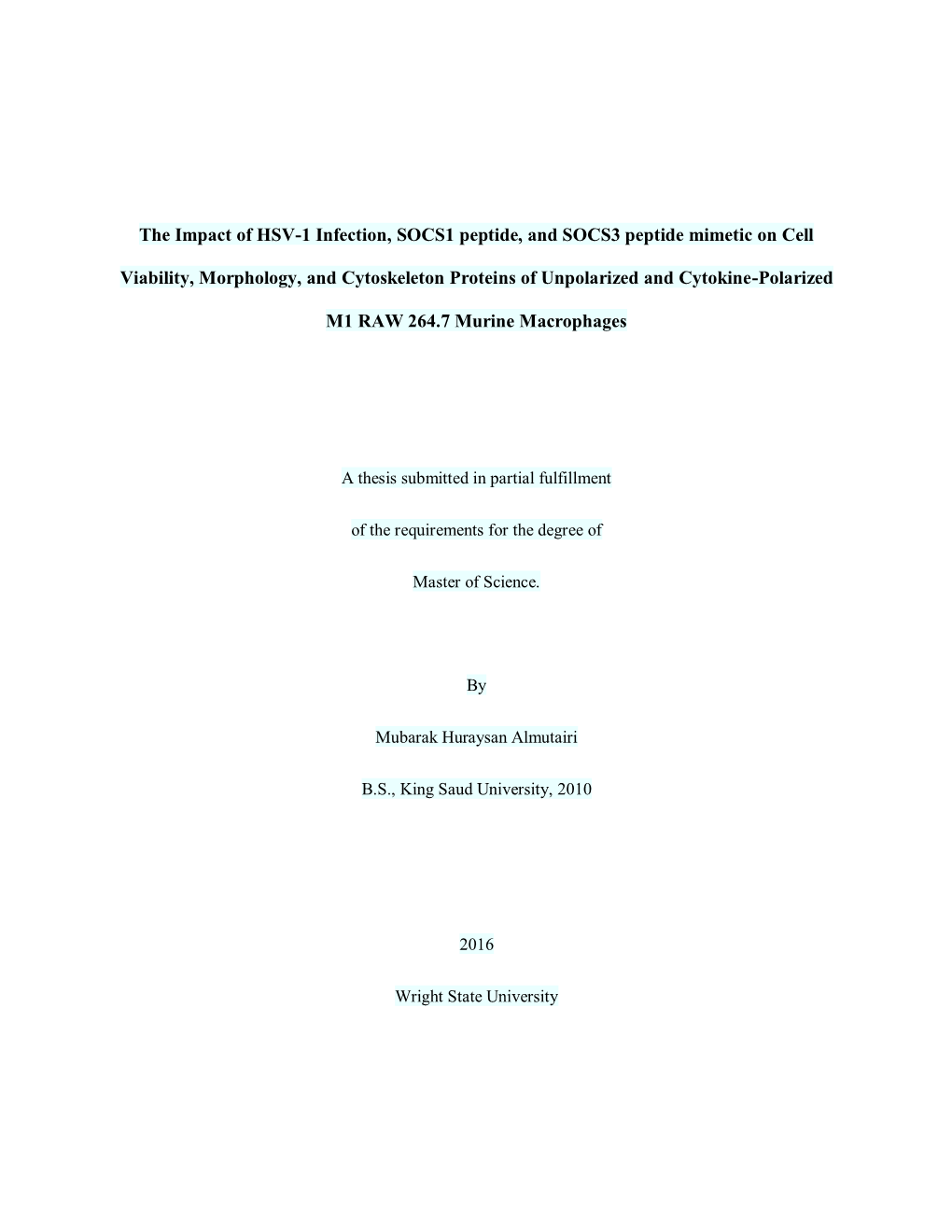 The Impact of HSV-1 Infection, SOCS1 Peptide, and SOCS3 Peptide Mimetic on Cell