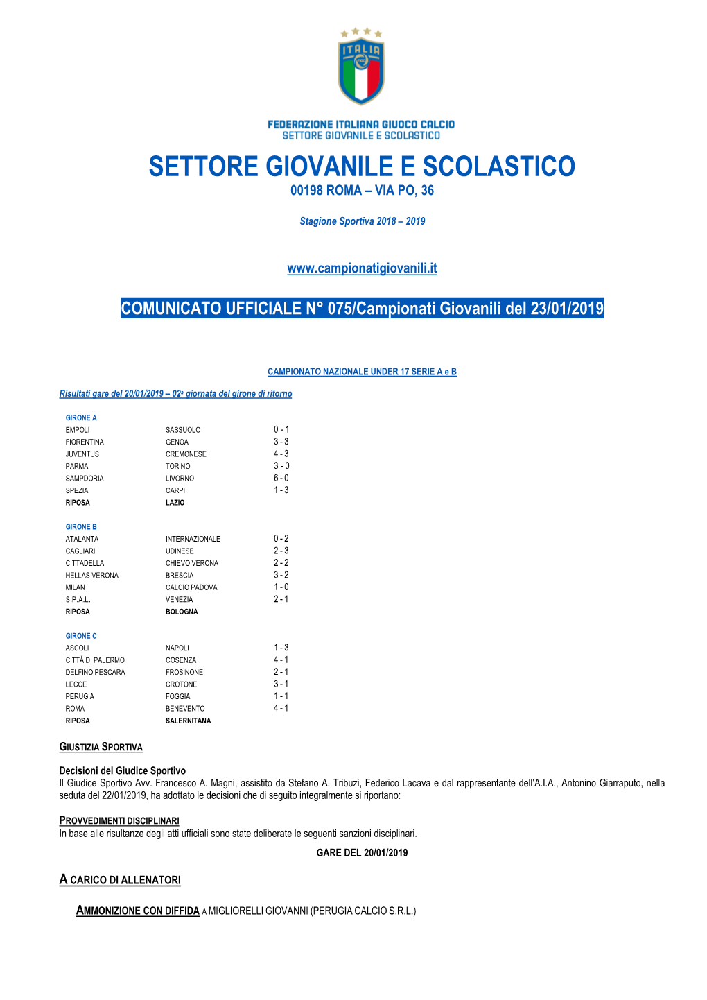 Settore Giovanile E Scolastico 00198 Roma – Via Po, 36