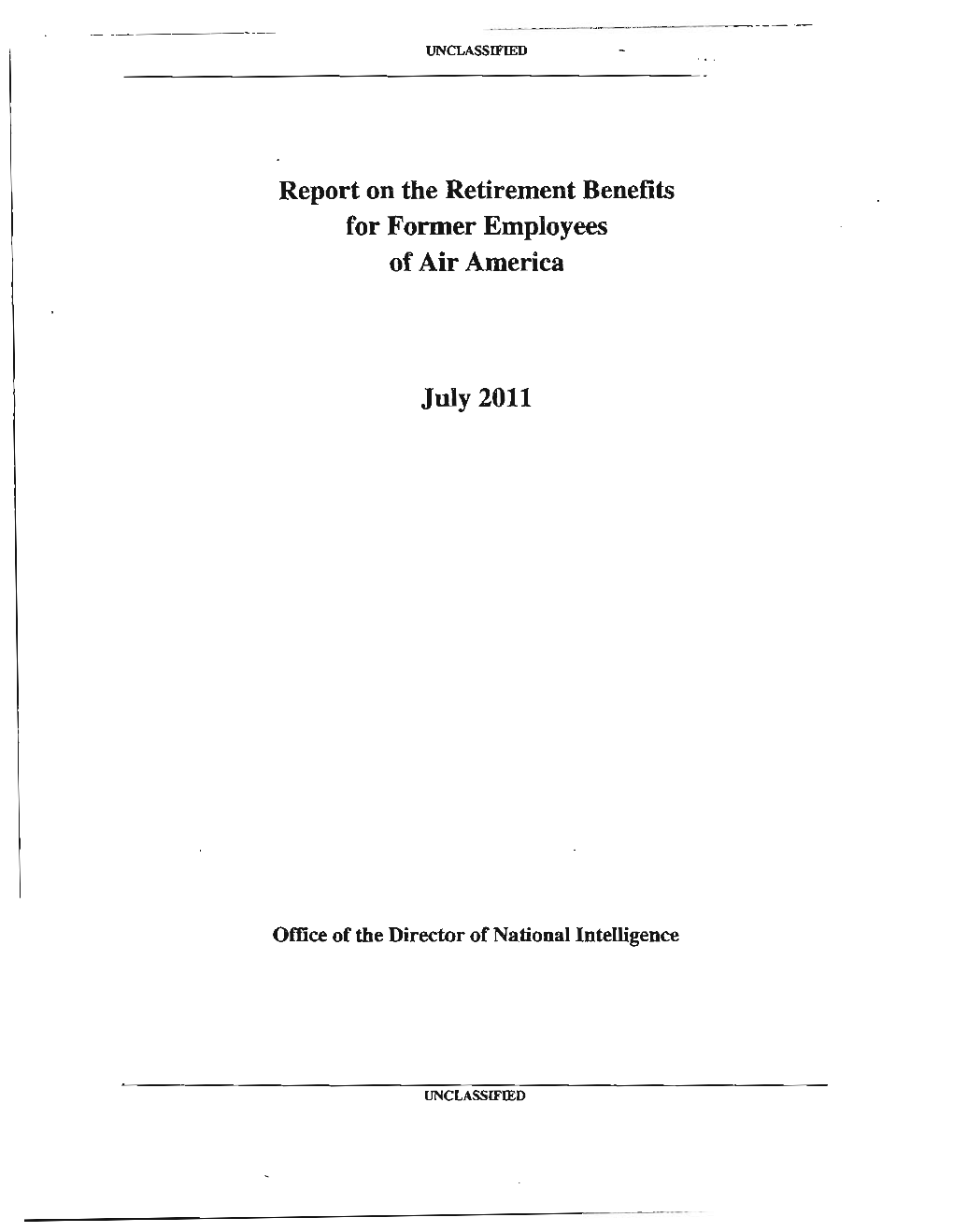 Report on the Retirement Benefits for Former Employees of Air America