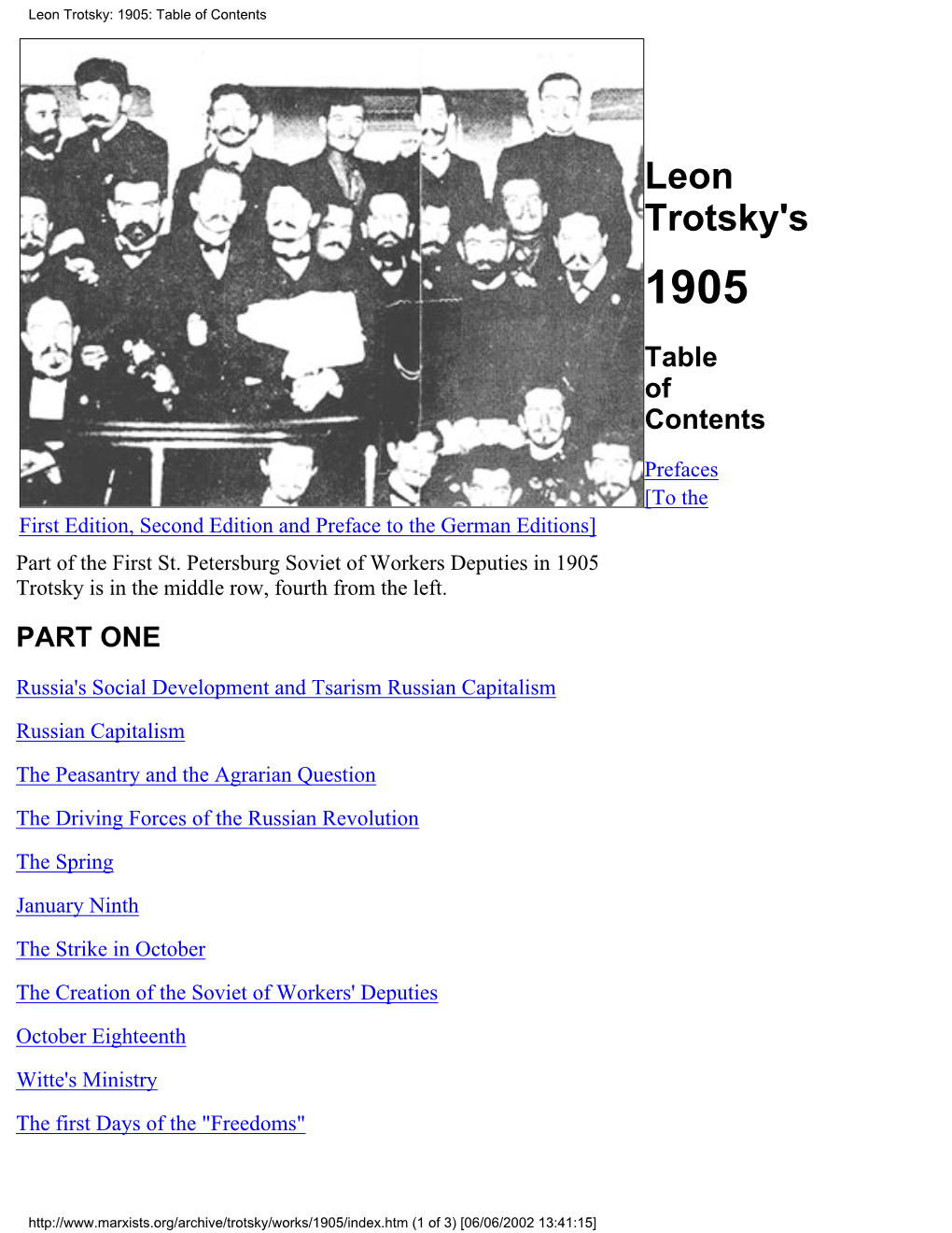 Leon Trotsky: 1905: Table of Contents