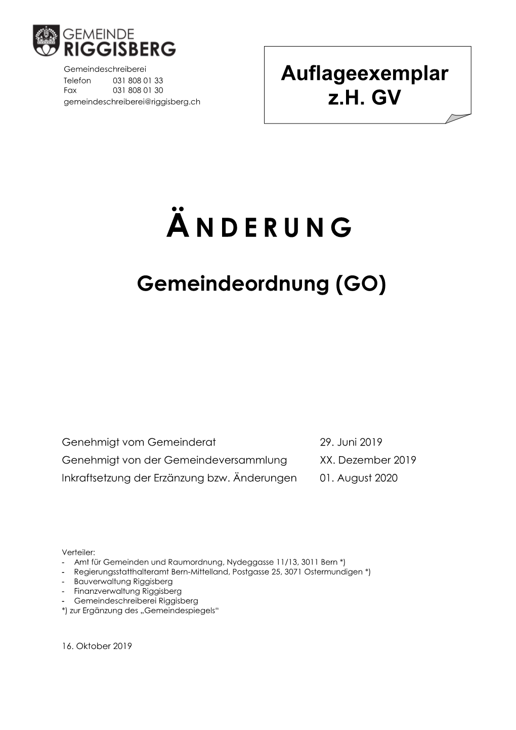 Änderung Gemeindeordnung (GO)