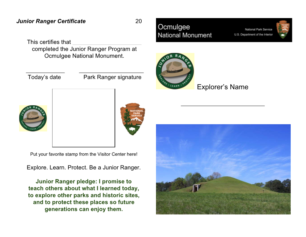 Junior Ranger, Ocmulgee Mounds National