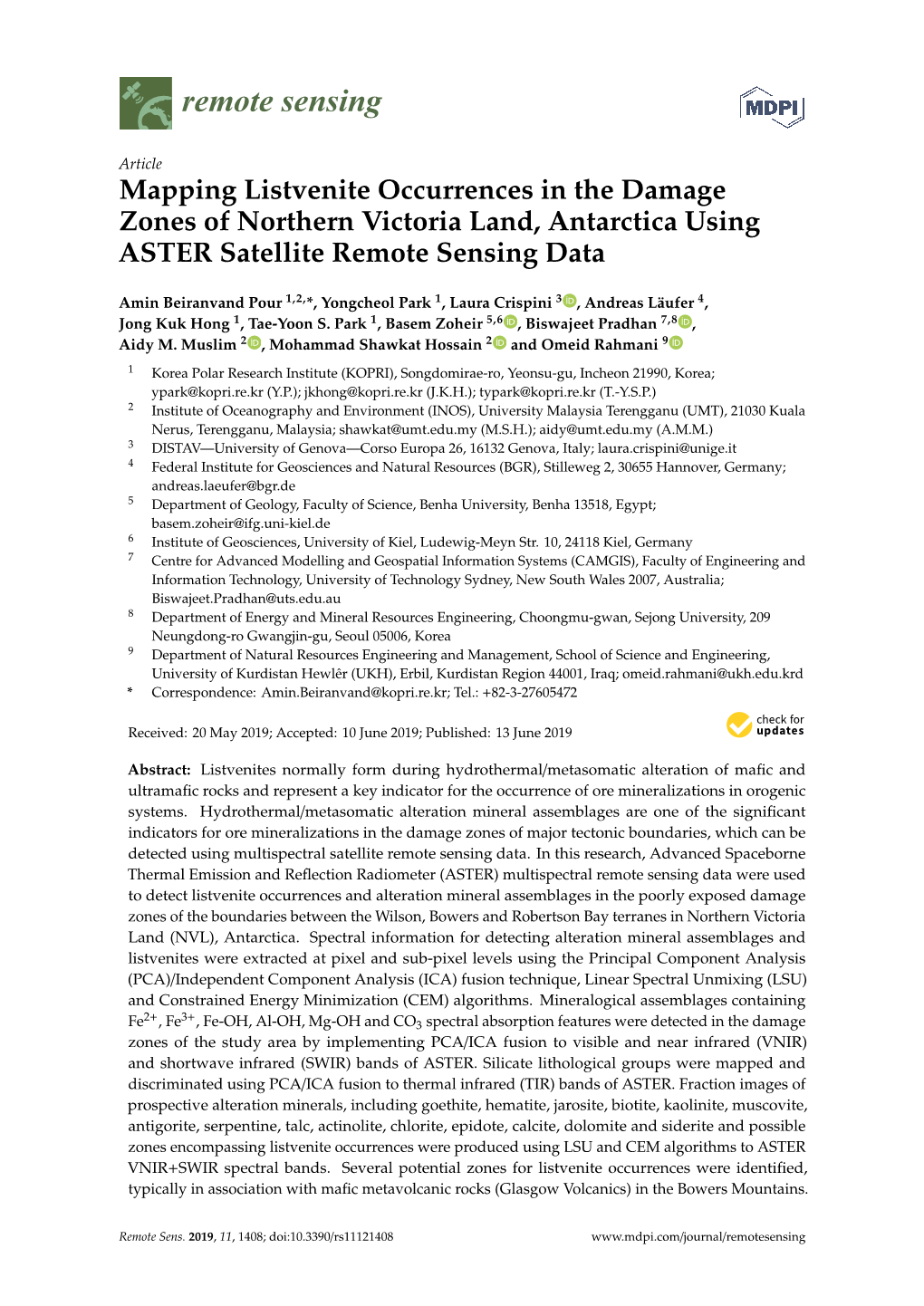 Mapping Listvenite Occurrences in the Damage Zones of Northern Victoria Land, Antarctica Using ASTER Satellite Remote Sensing Data