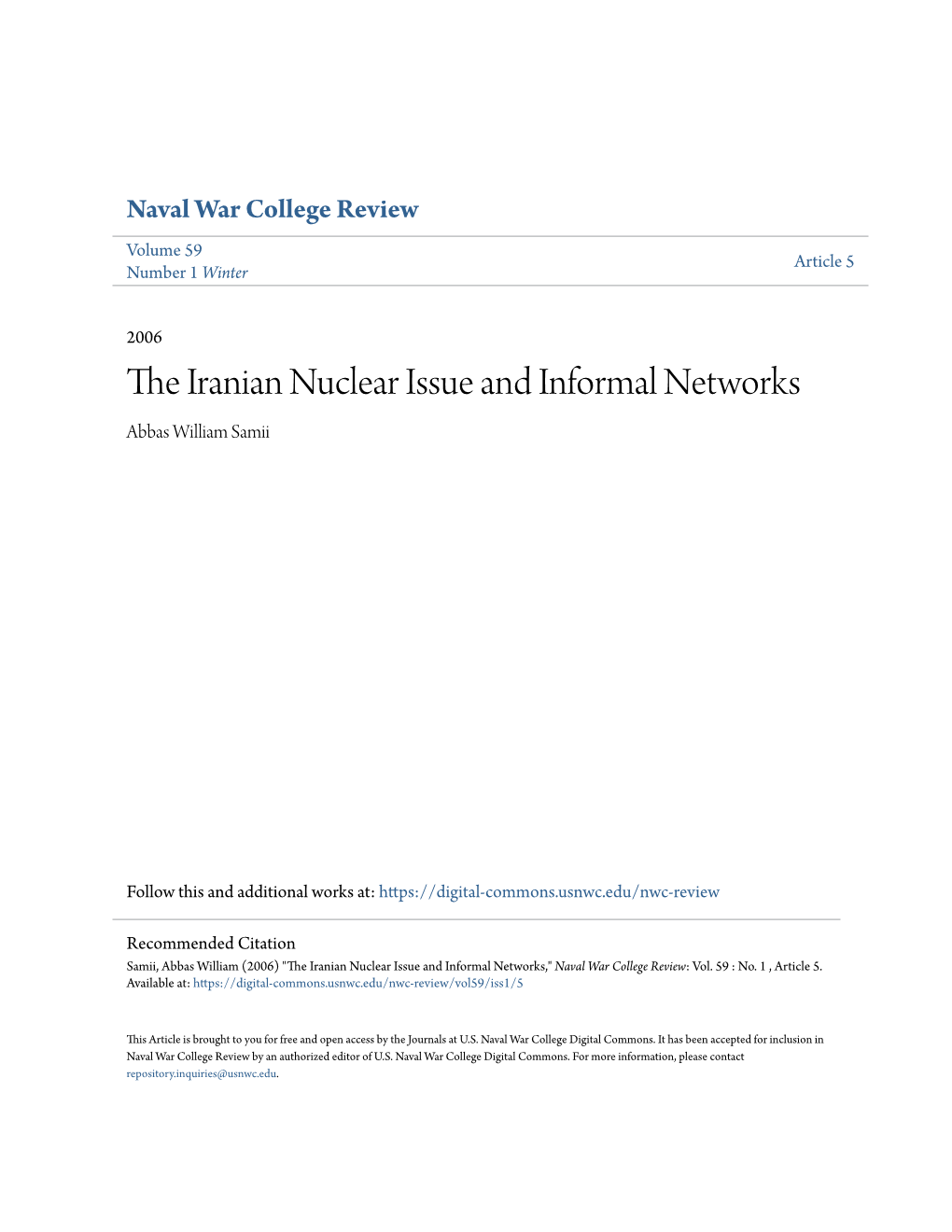 The Iranian Nuclear Issue and Informal Networks