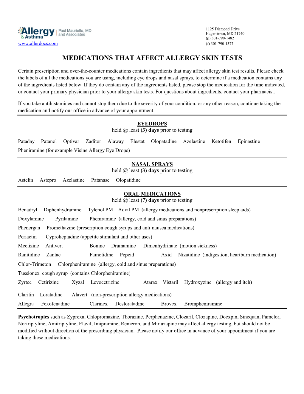 Medications That Affect Allergy Skin Tests