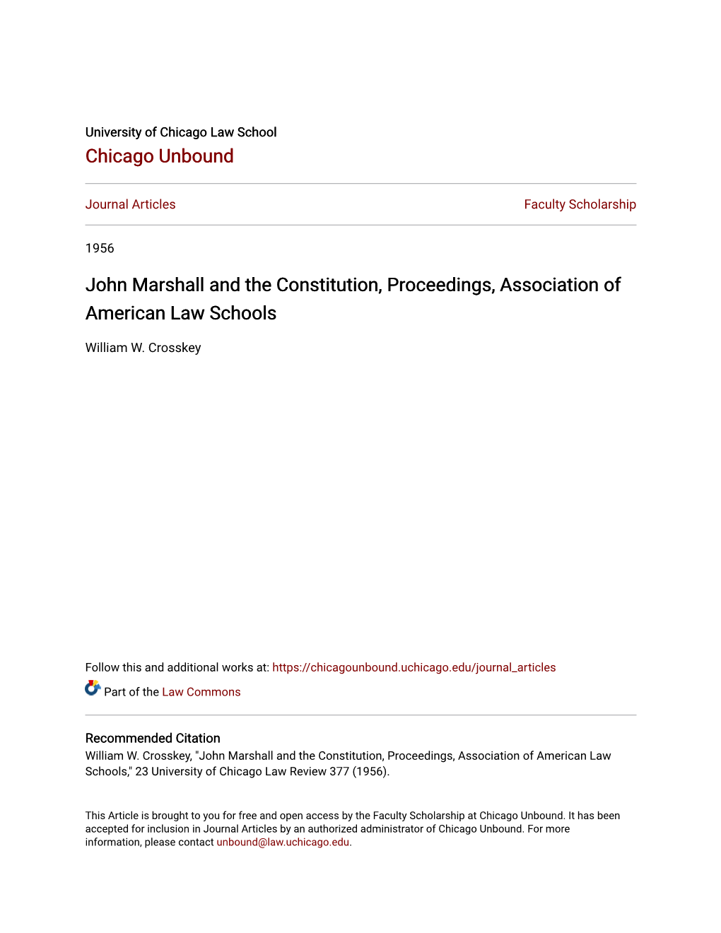 John Marshall and the Constitution, Proceedings, Association of American Law Schools