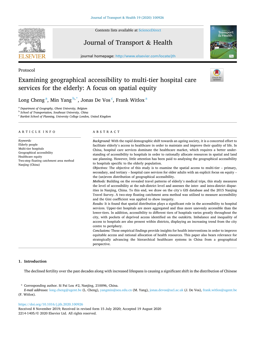 Examining Geographical Accessibility to Multi-Tier Hospital Care Services for the Elderly: a Focus on Spatial Equity