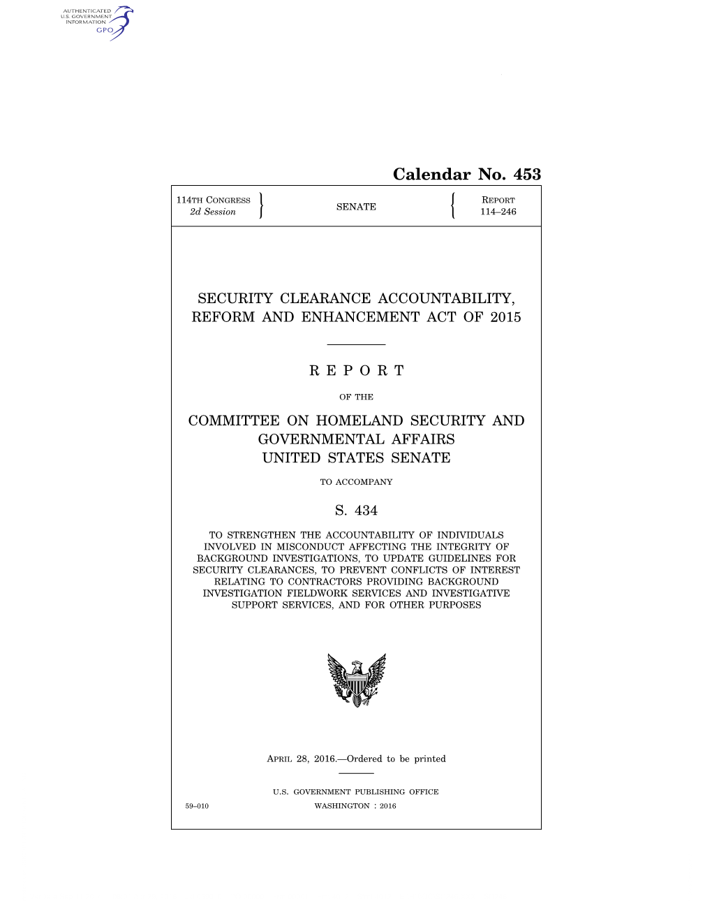 Report on the Security Clearance Accountability, Reform And