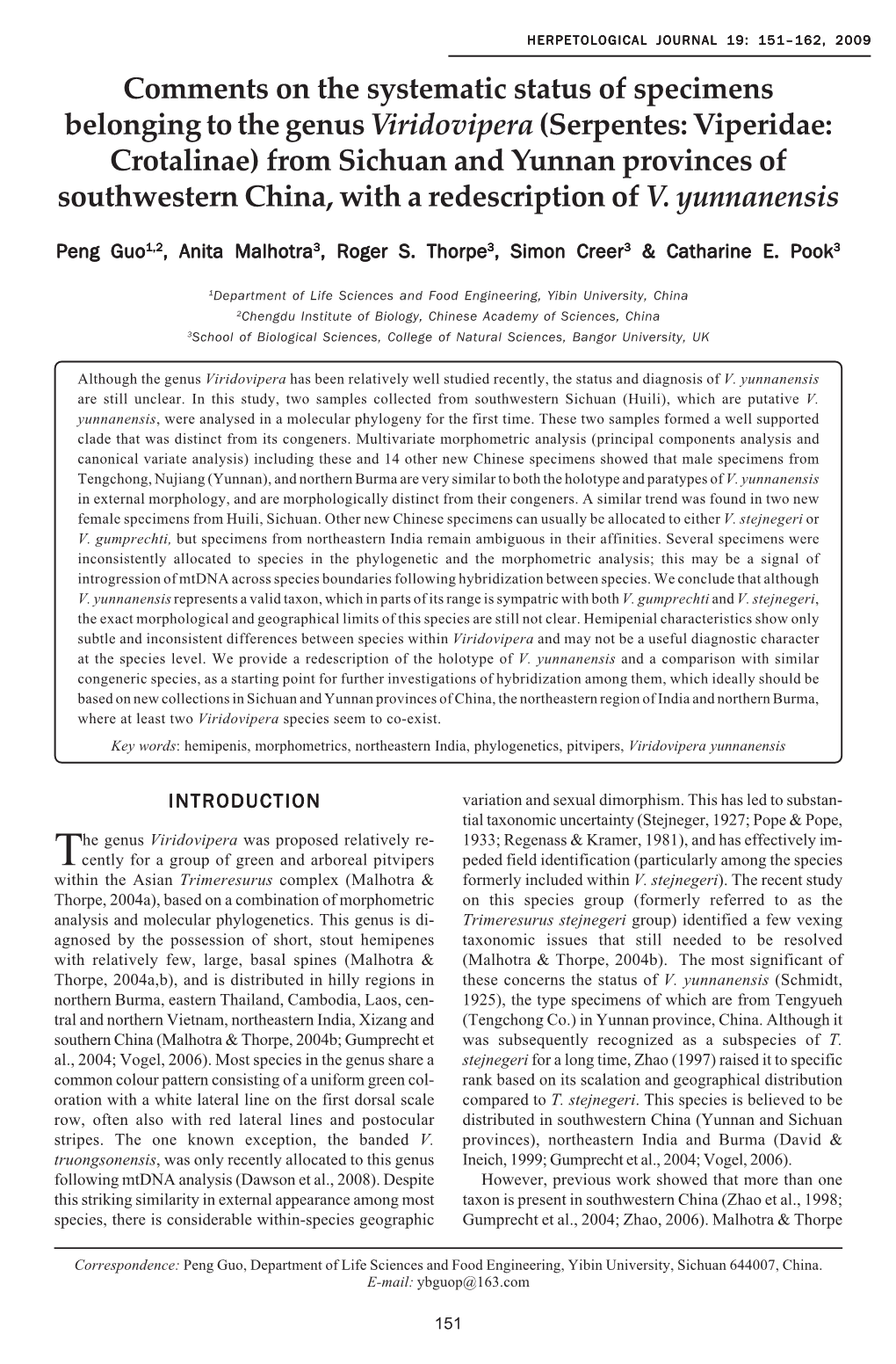 Comments on the Systematic Status of Specimens Belonging to the Genus