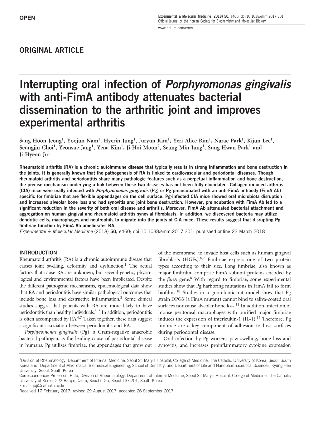Interrupting Oral Infection of Porphyromonas Gingivalis with Anti