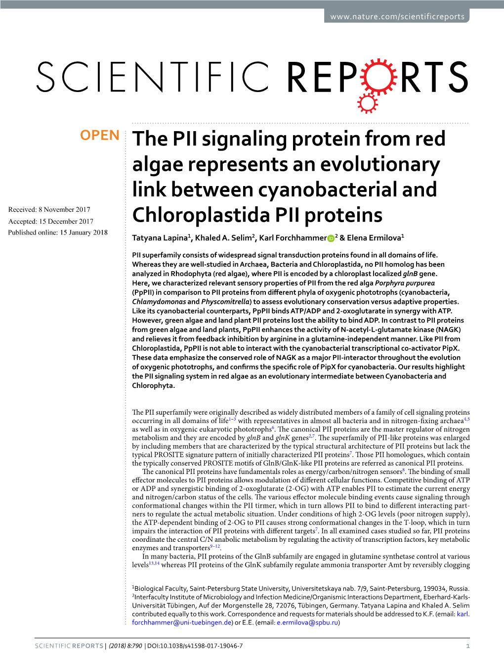 The PII Signaling Protein from Red Algae Represents an Evolutionary