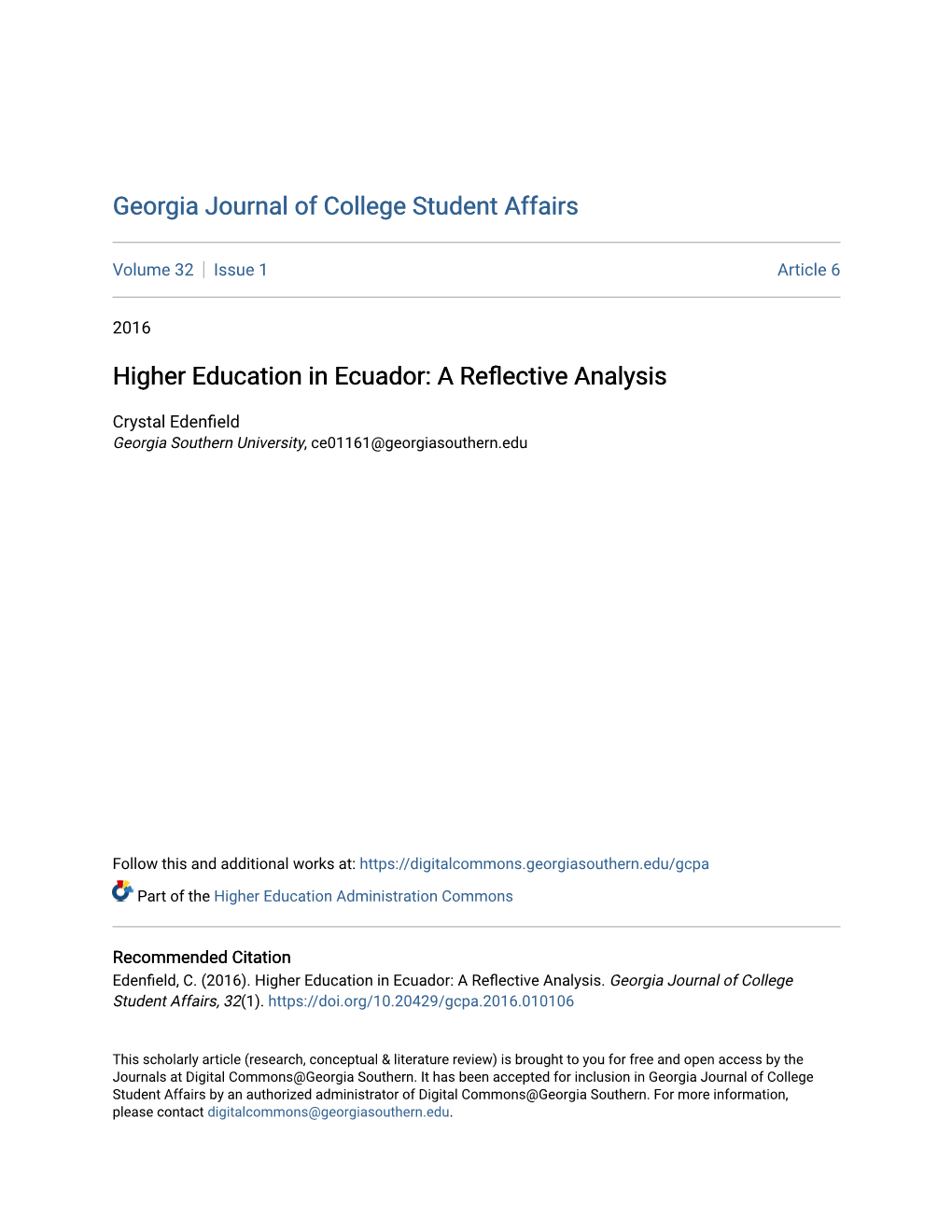 Higher Education in Ecuador: a Reflective Analysis