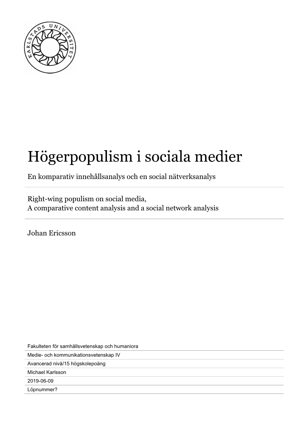 Högerpopulism I Sociala Medier