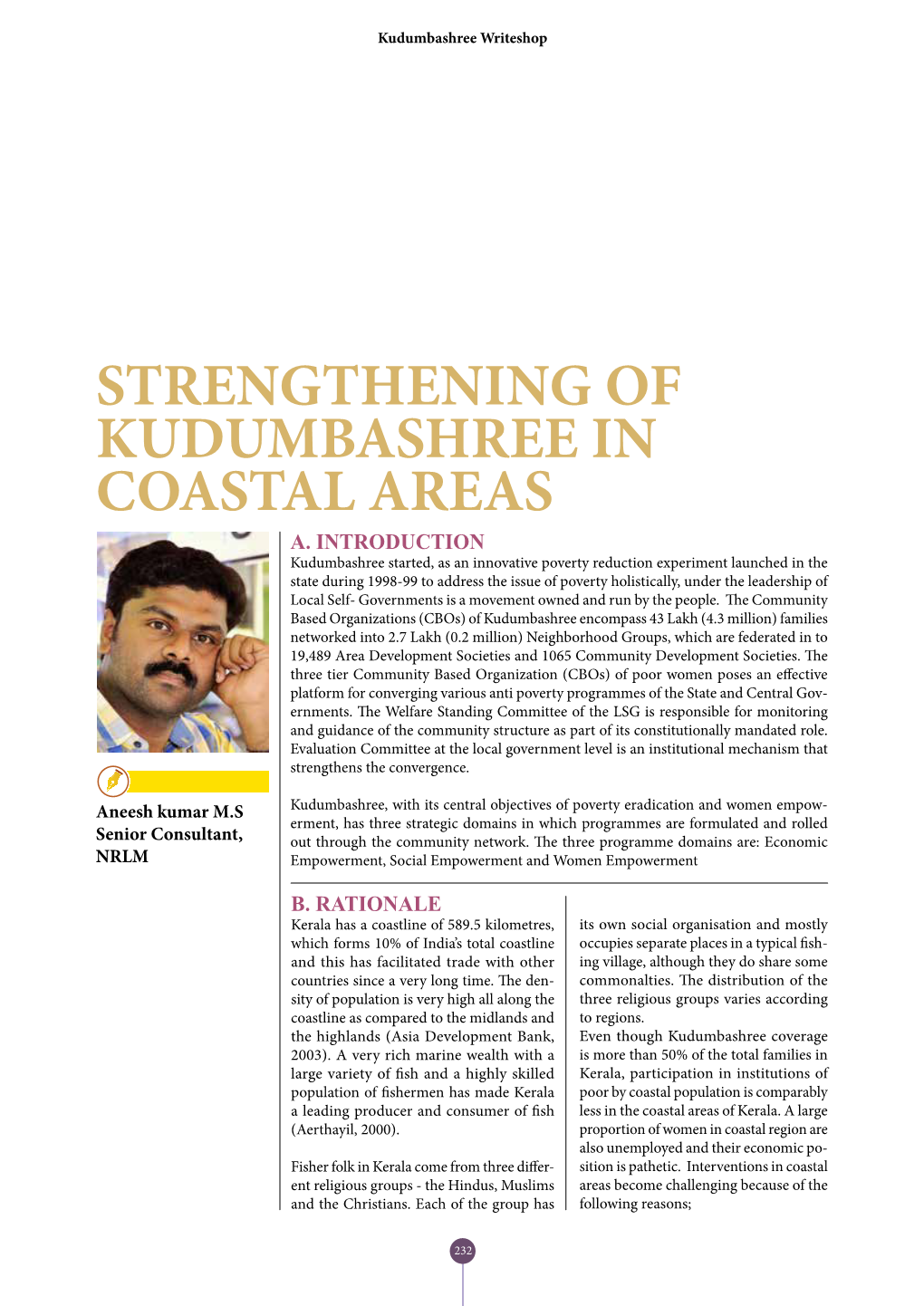 Strengthening of Kudumbashree in Coastal Areas A