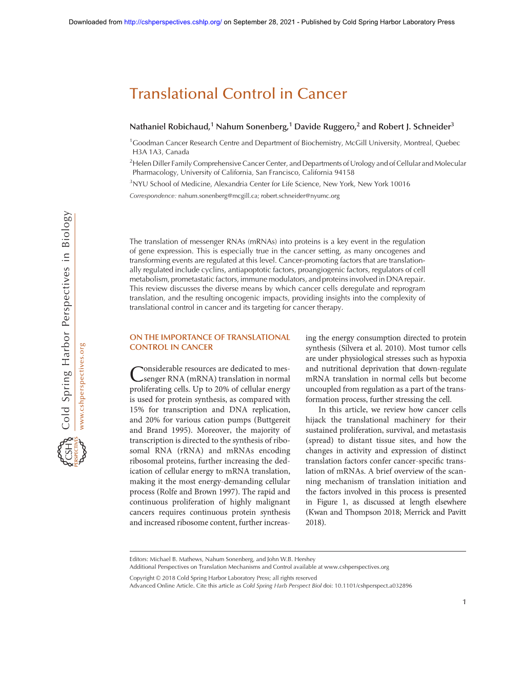 Translational Control in Cancer