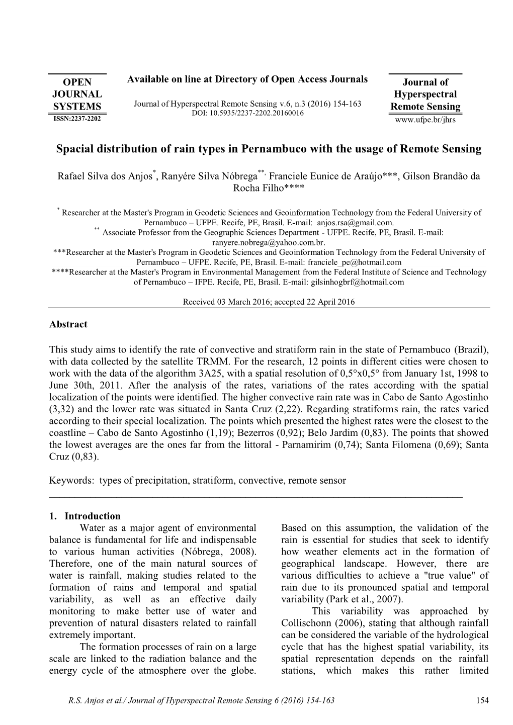 Spacial Distribution of Rain Types in Pernambuco with the Usage of Remote Sensing