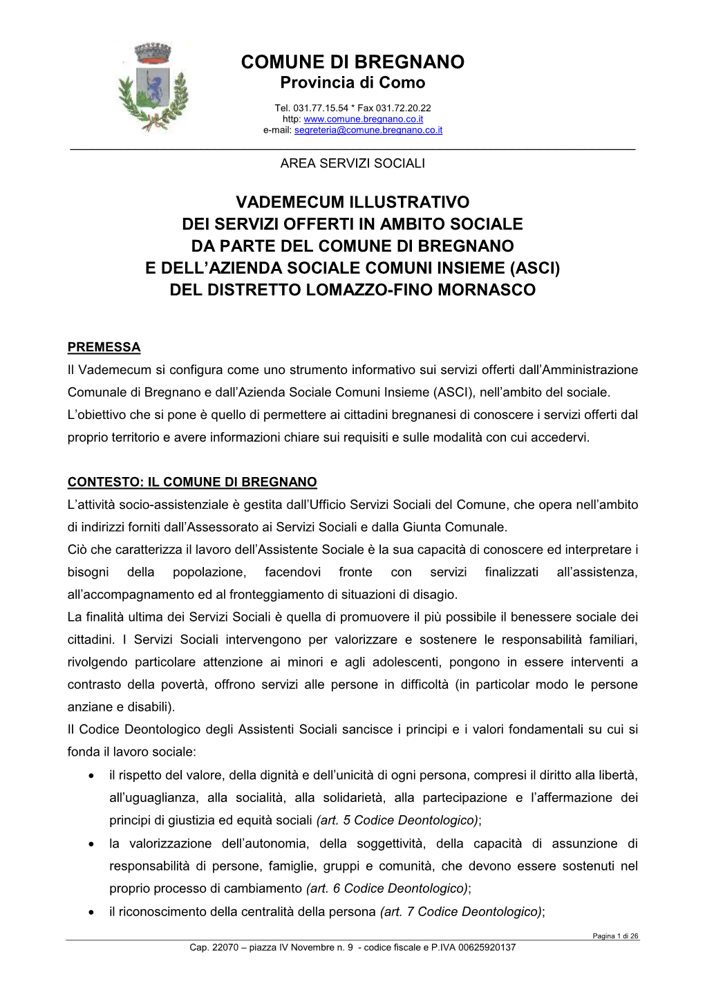 COMUNE DI BREGNANO Provincia Di Como