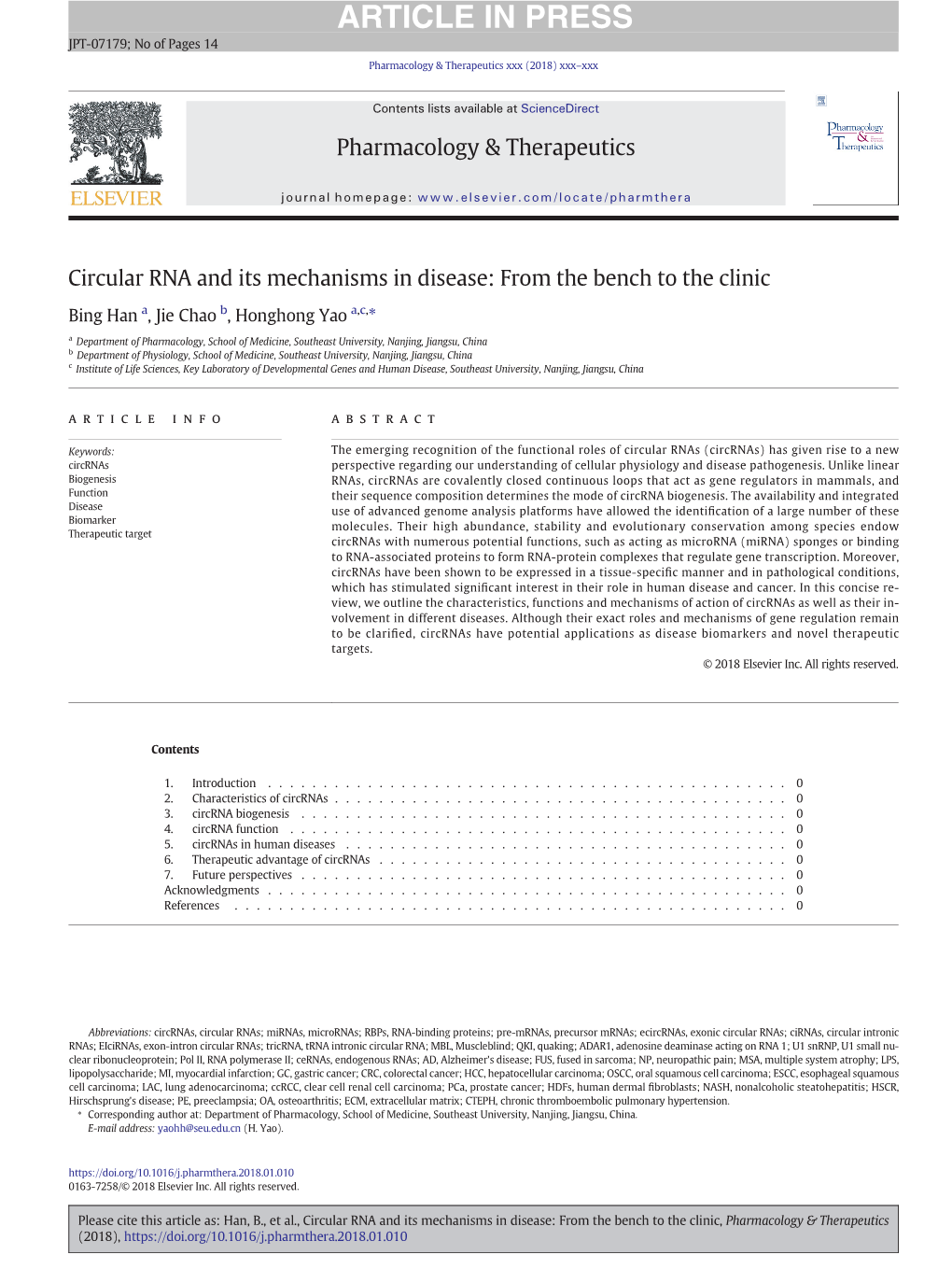 Circular RNA and Its Mechanisms in Disease: from the Bench to the Clinic