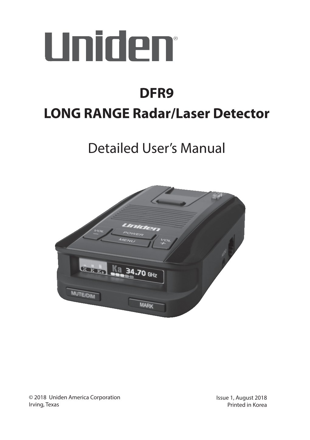 LONG RANGE Radar/Laser Detector Detailed User's Manual DFR9