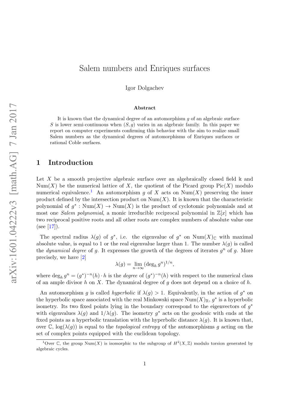 Salem Numbers and Enriques Surfaces