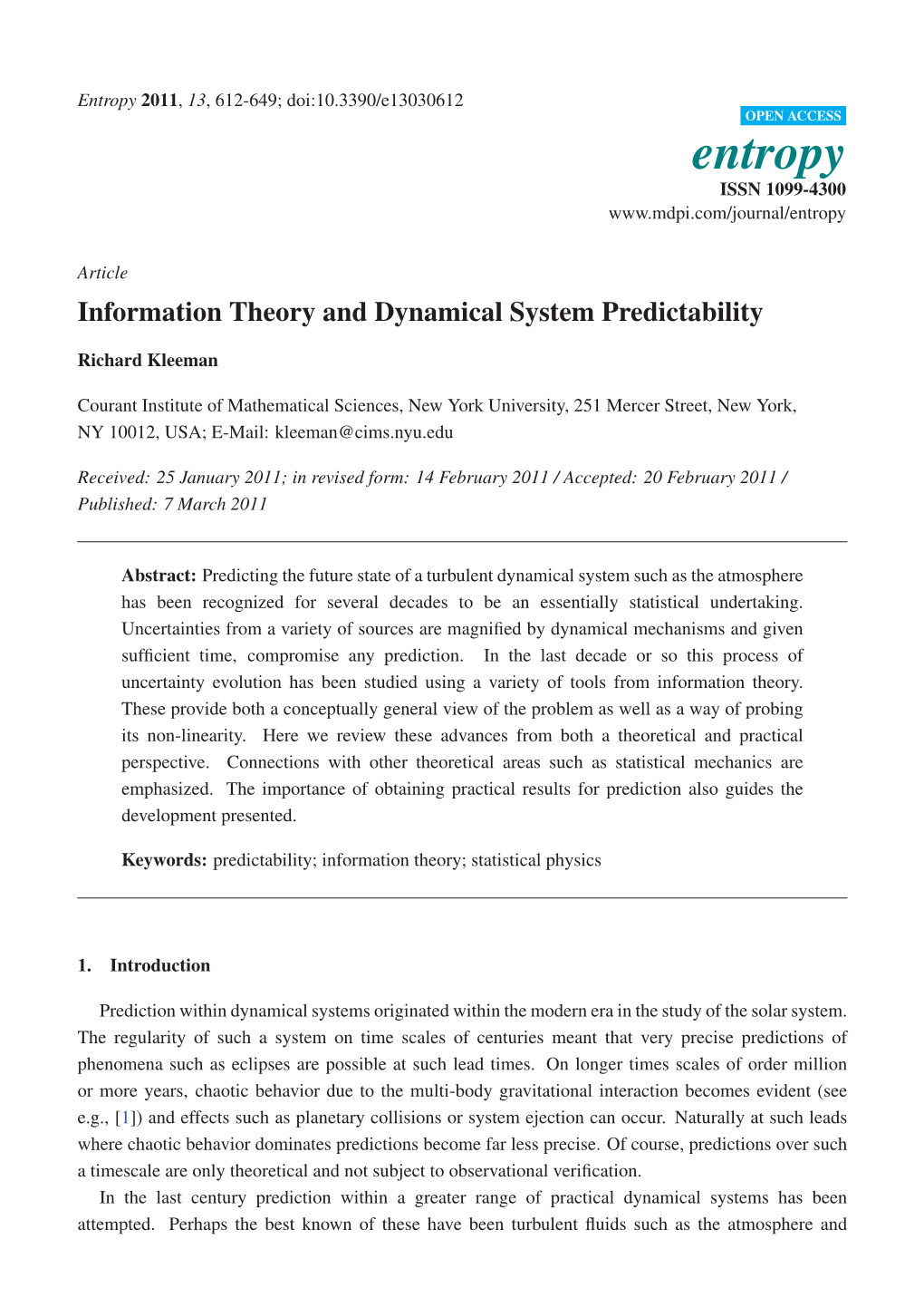 Information Theory and Dynamical System Predictability