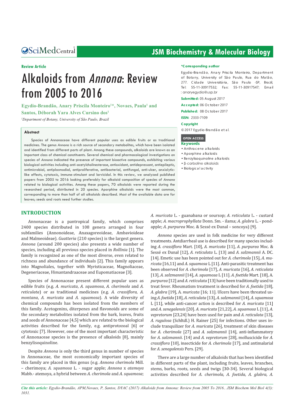 Alkaloids from Annona: Review from 2005 to 2017