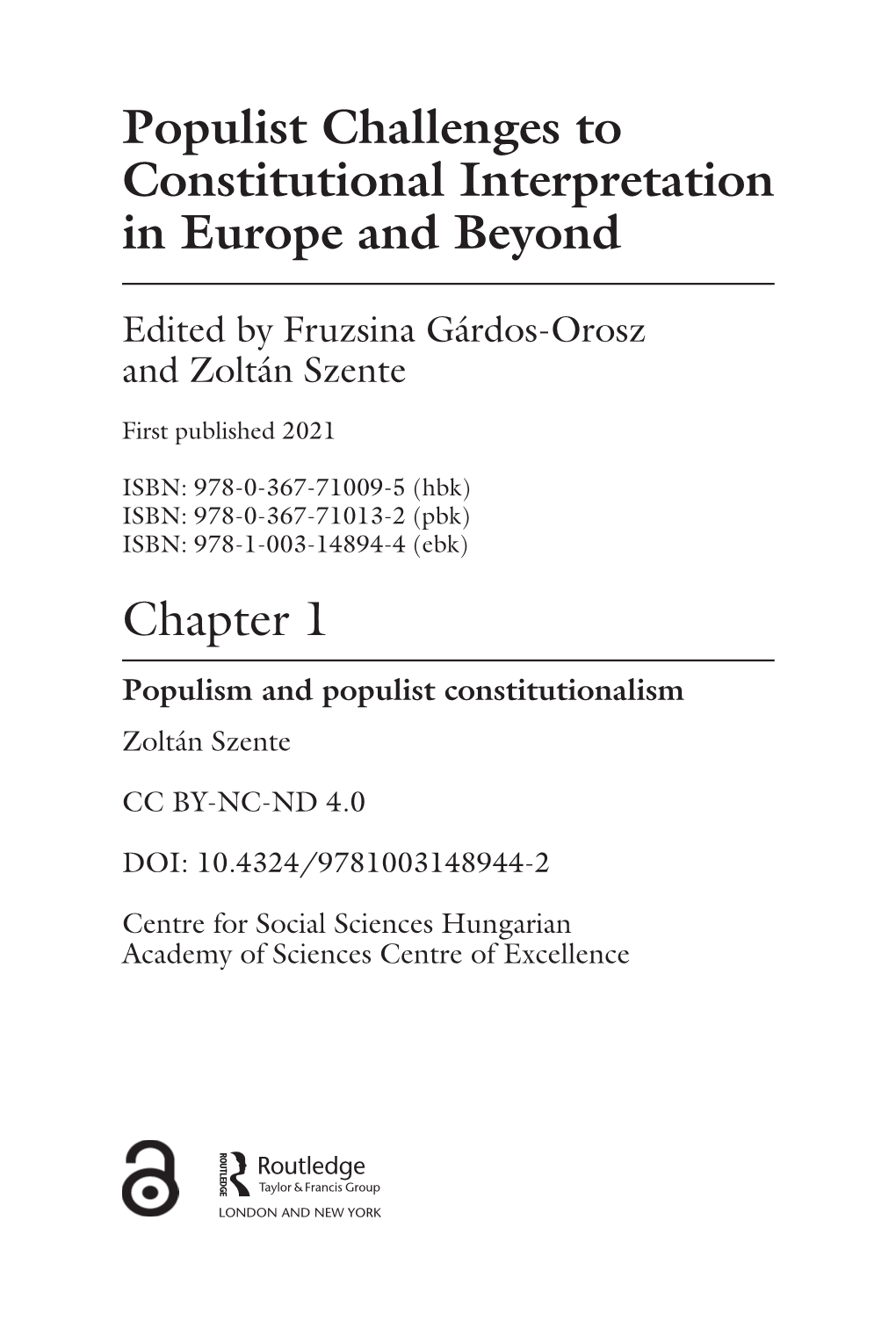 Populist Challenges to Constitutional Interpretation in Europe and Beyond